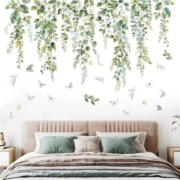 Hanging Vine Wall Decals Green Leaf Stickers for Bedroom Living Room Decor - Picture 3 of 6